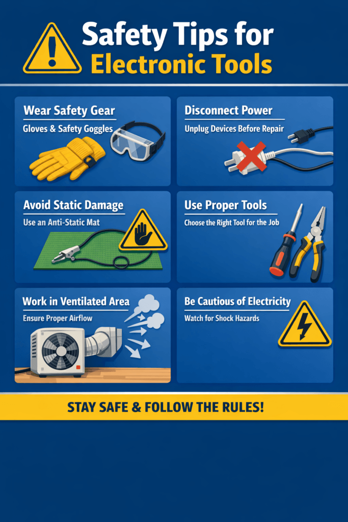 Electronic tools safety guidelines poster for workshop